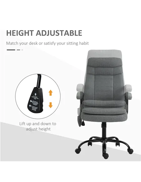 Vinsetto Office Chair, Linen Fabric Desk Chair with 2 Point Massage in Lumbar, Adjustable Height, Rolling Wheels, Grey