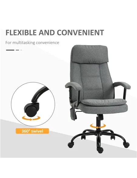 Vinsetto Office Chair, Linen Fabric Desk Chair with 2 Point Massage in Lumbar, Adjustable Height, Rolling Wheels, Grey
