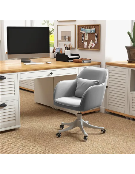 Vinsetto Velvet Office Chair, Desk Chair, Makeup Vanity Chair with Massage Lumbar Pillow and Rolling Wheels for Bedroom and Home