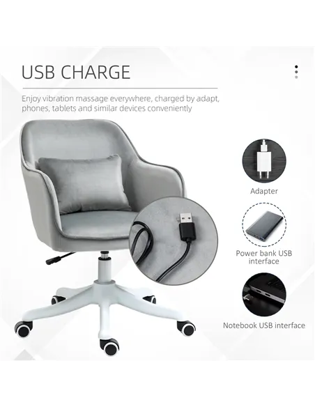 Vinsetto Velvet Office Chair, Desk Chair, Makeup Vanity Chair with Massage Lumbar Pillow and Rolling Wheels for Bedroom and Home