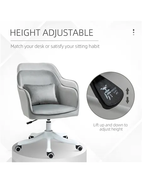 Vinsetto Velvet Office Chair, Desk Chair, Makeup Vanity Chair with Massage Lumbar Pillow and Rolling Wheels for Bedroom and Home