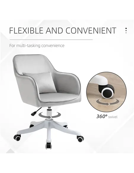 Vinsetto Velvet Office Chair, Desk Chair, Makeup Vanity Chair with Massage Lumbar Pillow and Rolling Wheels for Bedroom and Home