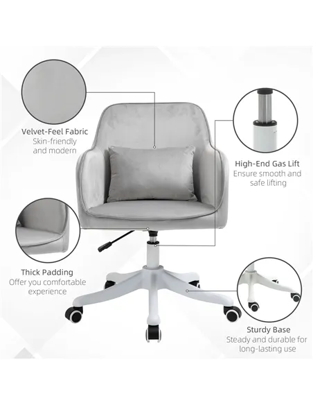 Vinsetto Velvet Office Chair, Desk Chair, Makeup Vanity Chair with Massage Lumbar Pillow and Rolling Wheels for Bedroom and Home