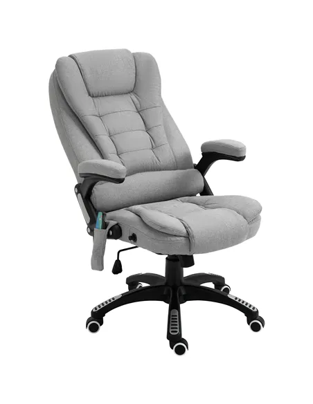Vinsetto Office Chair, Ergonomic Fabric Desk Chair with 6-Point Massage and Back Heated, Arms, Lumbar Support, Light Grey