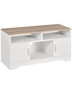 HOMCOM TV Stand Cabinet up to 50", Modern TV Unit with Storage, Open Shelves and Cable Management for Living Room, Bedroom, Whit
