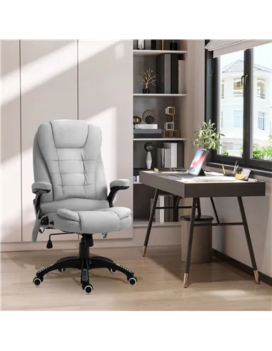 Vinsetto Office Chair, Ergonomic Fabric Desk Chair with 6-Point Massage and Back Heated, Arms, Lumbar Support, Light Grey