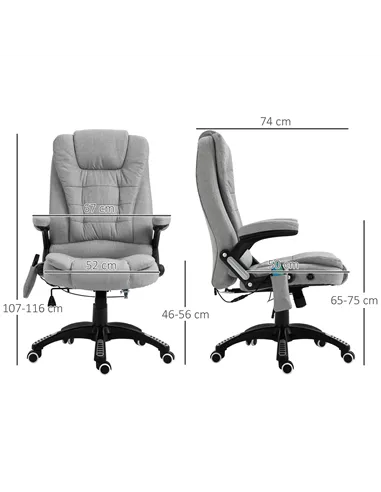 Vinsetto Office Chair, Ergonomic Fabric Desk Chair with 6-Point Massage and Back Heated, Arms, Lumbar Support, Light Grey
