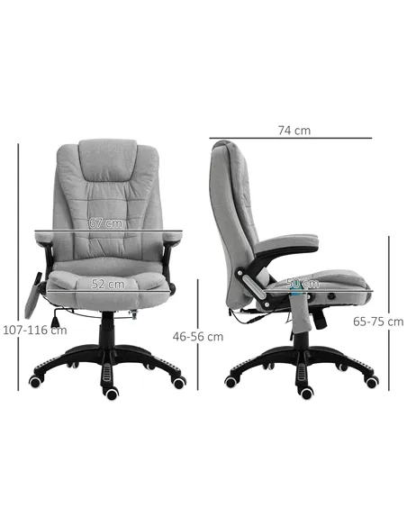 Vinsetto Office Chair, Ergonomic Fabric Desk Chair with 6-Point Massage and Back Heated, Arms, Lumbar Support, Light Grey