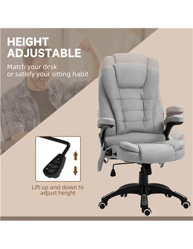 Vinsetto Office Chair, Ergonomic Fabric Desk Chair with 6-Point Massage and Back Heated, Arms, Lumbar Support, Light Grey