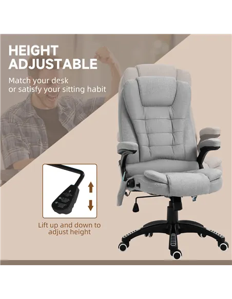 Vinsetto Office Chair, Ergonomic Fabric Desk Chair with 6-Point Massage and Back Heated, Arms, Lumbar Support, Light Grey