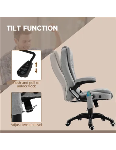 Vinsetto Office Chair, Ergonomic Fabric Desk Chair with 6-Point Massage and Back Heated, Arms, Lumbar Support, Light Grey