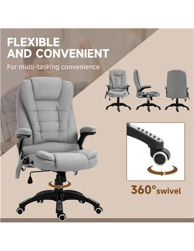 Vinsetto Office Chair, Ergonomic Fabric Desk Chair with 6-Point Massage and Back Heated, Arms, Lumbar Support, Light Grey