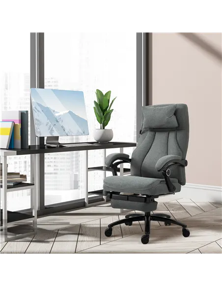 Vinsetto Office Chair, Fabric Desk Chair with Adjustable Massage Pillow, USB Power and Retractable Footrest, High Back, 360° Swi