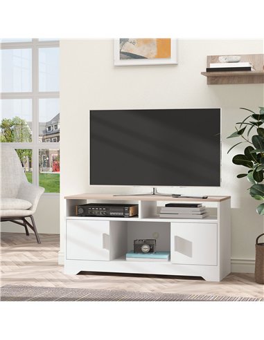 HOMCOM TV Stand Cabinet up to 50", Modern TV Unit with Storage, Open Shelves and Cable Management for Living Room, Bedroom, Whit