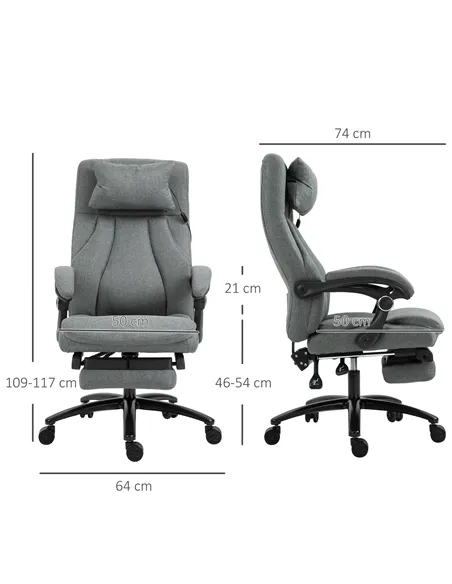 Vinsetto Office Chair, Fabric Desk Chair with Adjustable Massage Pillow, USB Power and Retractable Footrest, High Back, 360° Swi