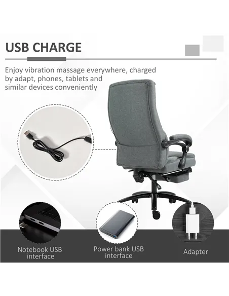 Vinsetto Office Chair, Fabric Desk Chair with Adjustable Massage Pillow, USB Power and Retractable Footrest, High Back, 360° Swi