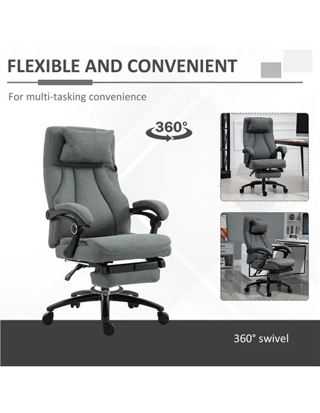 Vinsetto Office Chair, Fabric Desk Chair with Adjustable Massage Pillow, USB Power and Retractable Footrest, High Back, 360° Swi