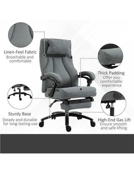 Vinsetto Office Chair, Fabric Desk Chair with Adjustable Massage Pillow, USB Power and Retractable Footrest, High Back, 360° Swi