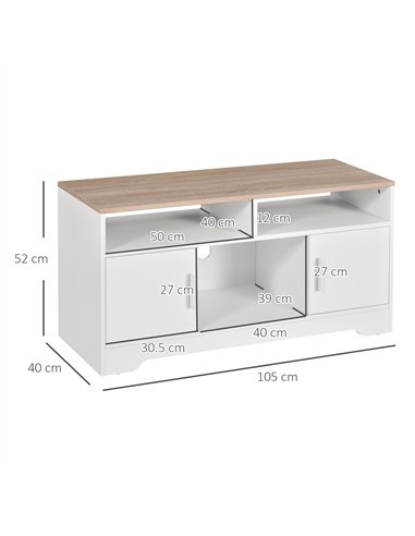 HOMCOM TV Stand Cabinet up to 50", Modern TV Unit with Storage, Open Shelves and Cable Management for Living Room, Bedroom, Whit