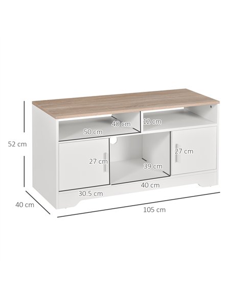HOMCOM TV Stand Cabinet up to 50", Modern TV Unit with Storage, Open Shelves and Cable Management for Living Room, Bedroom, Whit
