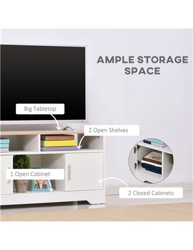 HOMCOM TV Stand Cabinet up to 50", Modern TV Unit with Storage, Open Shelves and Cable Management for Living Room, Bedroom, Whit