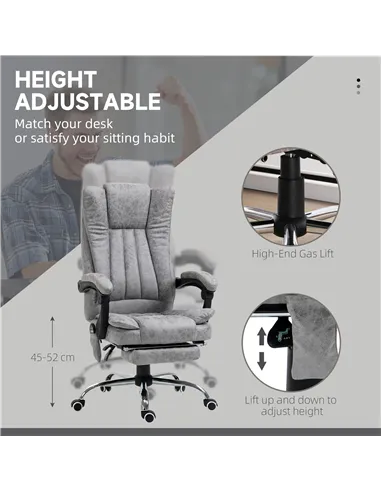 Vinsetto Office Chair with Massage and Heat, Microfibre Reclining Computer Desk Chair with Footrest and Adjustable Height, Swive