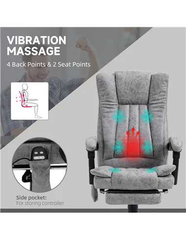 Vinsetto Office Chair with Massage and Heat, Microfibre Reclining Computer Desk Chair with Footrest and Adjustable Height, Swive