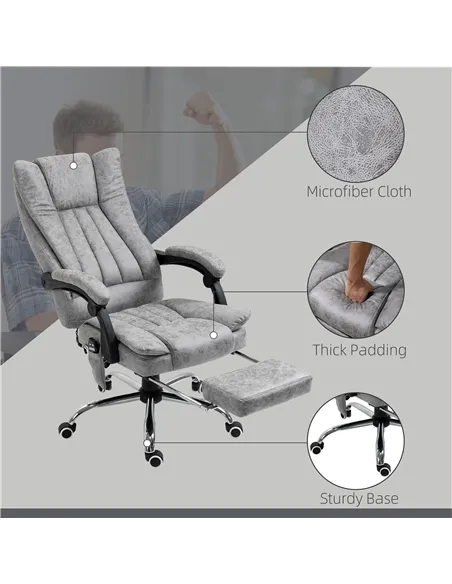 Vinsetto Office Chair with Massage and Heat, Microfibre Reclining Computer Desk Chair with Footrest and Adjustable Height, Swive
