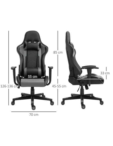 Vinsetto Gaming Chair, Computer Desk Chair, Racing Chair with Adjustable Height, Head Pillow and Lumbar Support for Adults, Blac