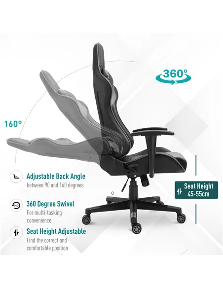 Vinsetto Gaming Chair, Computer Desk Chair, Racing Chair with Adjustable Height, Head Pillow and Lumbar Support for Adults, Blac