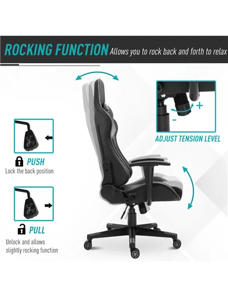 Vinsetto Gaming Chair, Computer Desk Chair, Racing Chair with Adjustable Height, Head Pillow and Lumbar Support for Adults, Blac
