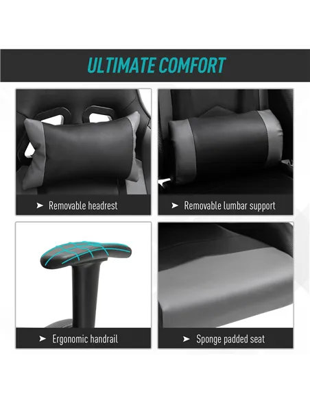 Vinsetto Gaming Chair, Computer Desk Chair, Racing Chair with Adjustable Height, Head Pillow and Lumbar Support for Adults, Blac