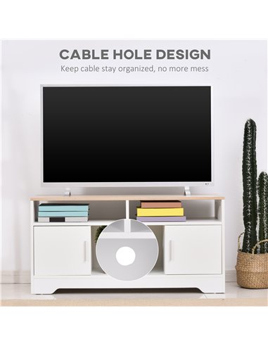 HOMCOM TV Stand Cabinet up to 50", Modern TV Unit with Storage, Open Shelves and Cable Management for Living Room, Bedroom, Whit