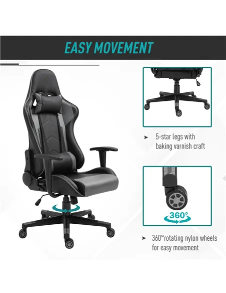 Vinsetto Gaming Chair, Computer Desk Chair, Racing Chair with Adjustable Height, Head Pillow and Lumbar Support for Adults, Blac