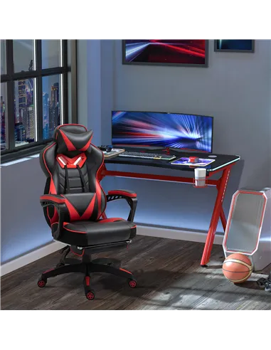 Vinsetto Computer Gaming Chair, Racing Desk Chair with Lumbar Support and Footrest, PU Leather Gamer Chair with Headrest and Swi