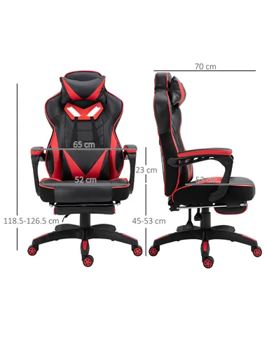 Vinsetto Computer Gaming Chair, Racing Desk Chair with Lumbar Support and Footrest, PU Leather Gamer Chair with Headrest and Swi