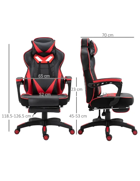 Vinsetto Computer Gaming Chair, Racing Desk Chair with Lumbar Support and Footrest, PU Leather Gamer Chair with Headrest and Swi