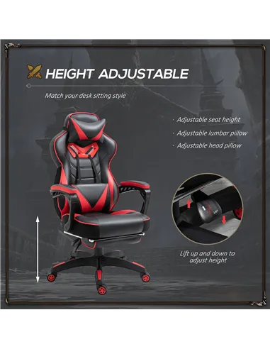 Vinsetto Computer Gaming Chair, Racing Desk Chair with Lumbar Support and Footrest, PU Leather Gamer Chair with Headrest and Swi