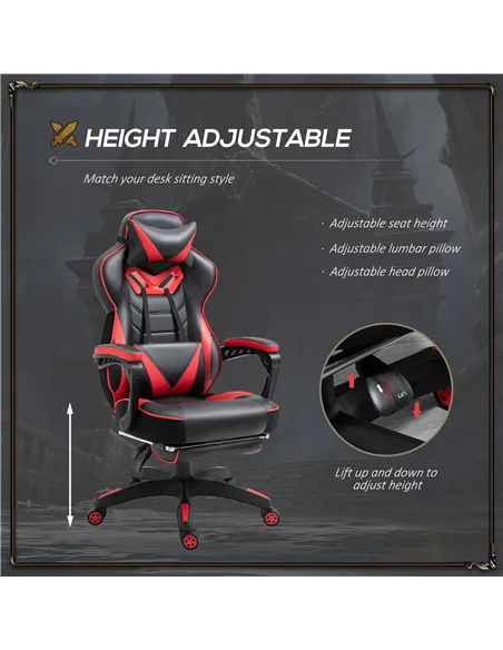 Vinsetto Computer Gaming Chair, Racing Desk Chair with Lumbar Support and Footrest, PU Leather Gamer Chair with Headrest and Swi