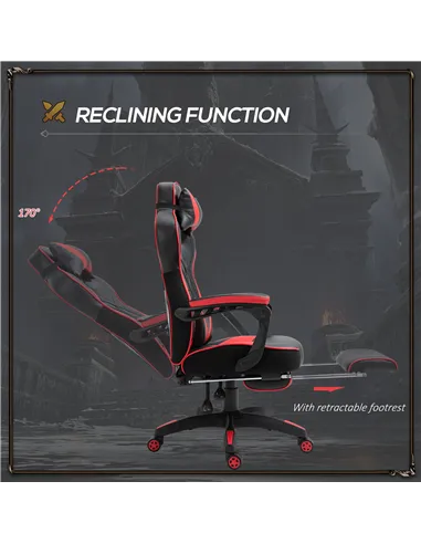 Vinsetto Computer Gaming Chair, Racing Desk Chair with Lumbar Support and Footrest, PU Leather Gamer Chair with Headrest and Swi