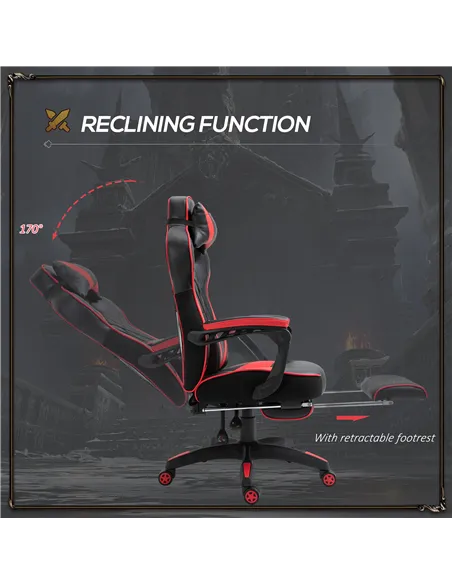 Vinsetto Computer Gaming Chair, Racing Desk Chair with Lumbar Support and Footrest, PU Leather Gamer Chair with Headrest and Swi