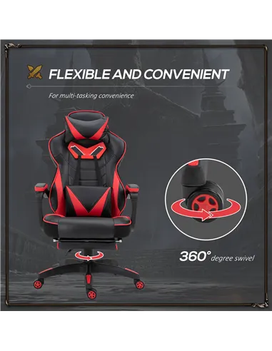 Vinsetto Computer Gaming Chair, Racing Desk Chair with Lumbar Support and Footrest, PU Leather Gamer Chair with Headrest and Swi