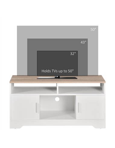 HOMCOM TV Stand Cabinet up to 50", Modern TV Unit with Storage, Open Shelves and Cable Management for Living Room, Bedroom, Whit