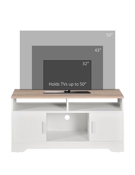 HOMCOM TV Stand Cabinet up to 50", Modern TV Unit with Storage, Open Shelves and Cable Management for Living Room, Bedroom, Whit