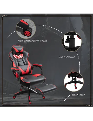 Vinsetto Computer Gaming Chair, Racing Desk Chair with Lumbar Support and Footrest, PU Leather Gamer Chair with Headrest and Swi