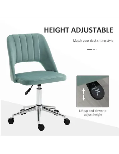 Vinsetto Mid Back Office Chair Velvet Fabric Swivel Scallop Shape Computer Desk Chair for Home Study Bedroom Green