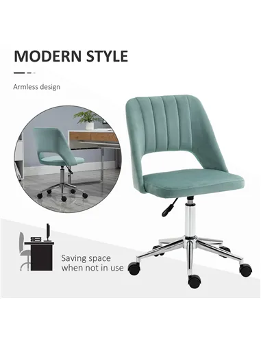 Vinsetto Mid Back Office Chair Velvet Fabric Swivel Scallop Shape Computer Desk Chair for Home Study Bedroom Green