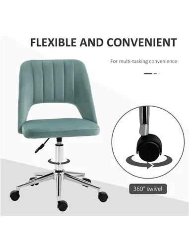 Vinsetto Mid Back Office Chair Velvet Fabric Swivel Scallop Shape Computer Desk Chair for Home Study Bedroom Green