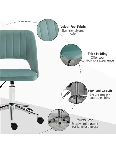 Vinsetto Mid Back Office Chair Velvet Fabric Swivel Scallop Shape Computer Desk Chair for Home Study Bedroom Green