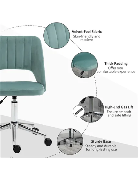 Vinsetto Mid Back Office Chair Velvet Fabric Swivel Scallop Shape Computer Desk Chair for Home Study Bedroom Green